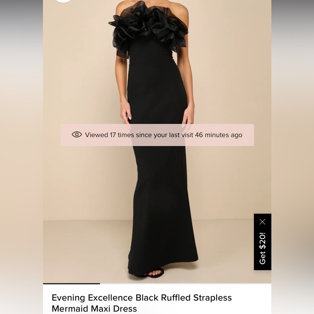 Lulus Evening Excellence Black Ruffled Strapless Maxi Dress